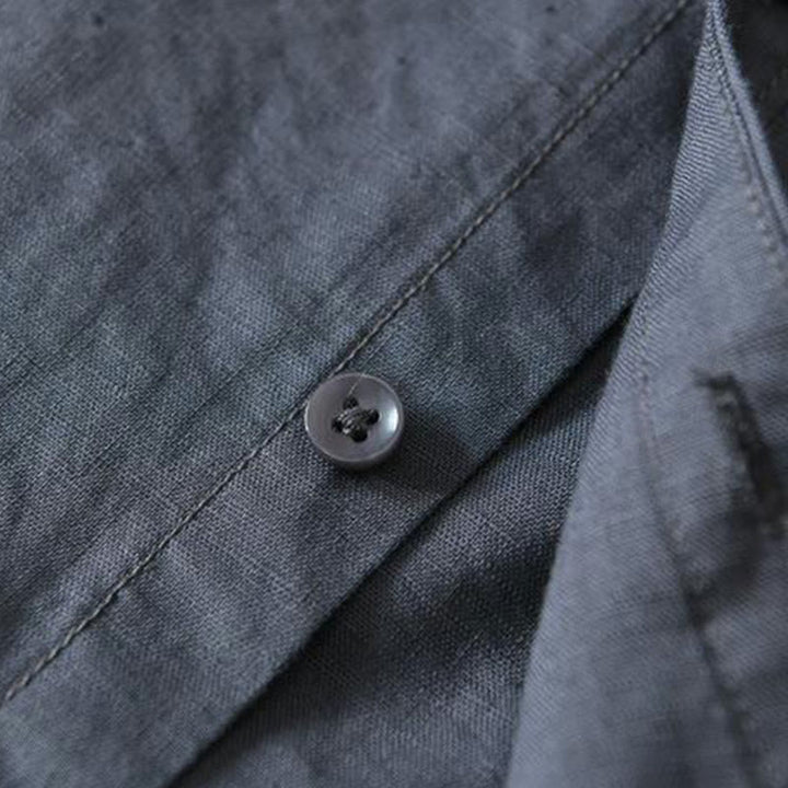 Buddha Stones Herrenhemd im schlichten Stil mit kurzen Ärmeln und Knopfleiste aus Baumwolle und Leinen - image 18