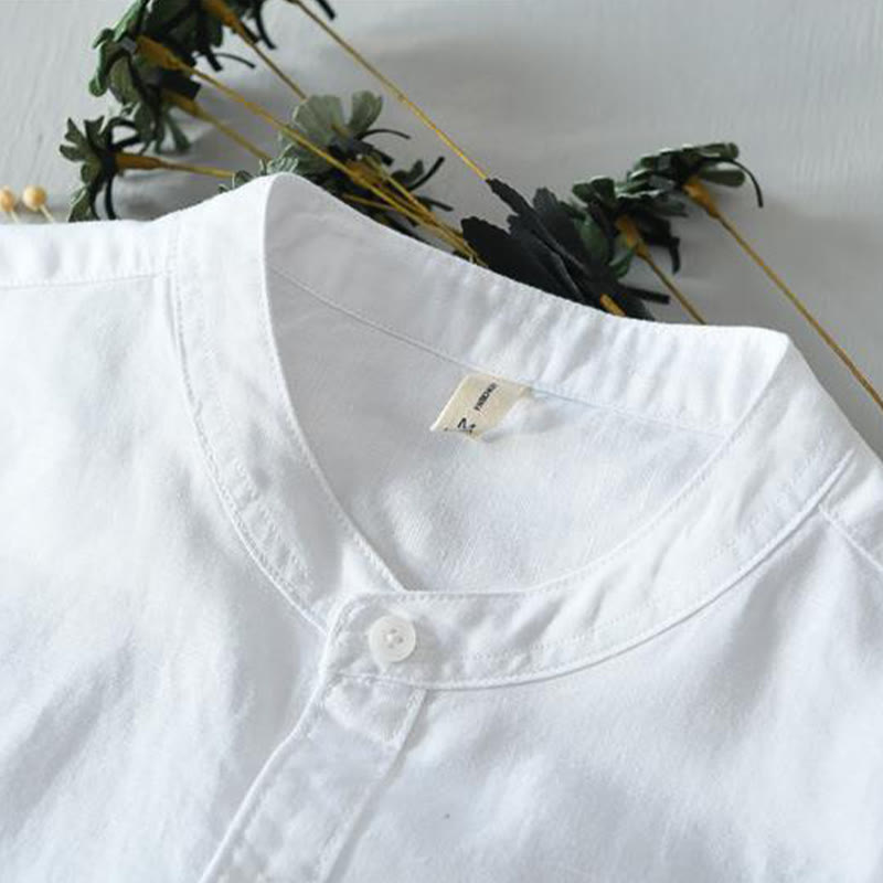 Buddha Stones Herrenhemd im schlichten Stil mit kurzen Ärmeln und Knopfleiste aus Baumwolle und Leinen - image 8