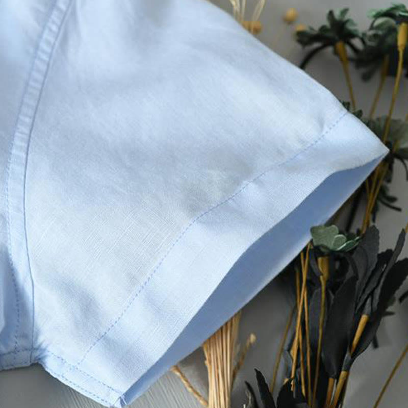 Buddha Stones Herrenhemd im schlichten Stil mit kurzen Ärmeln und Knopfleiste aus Baumwolle und Leinen - image 12