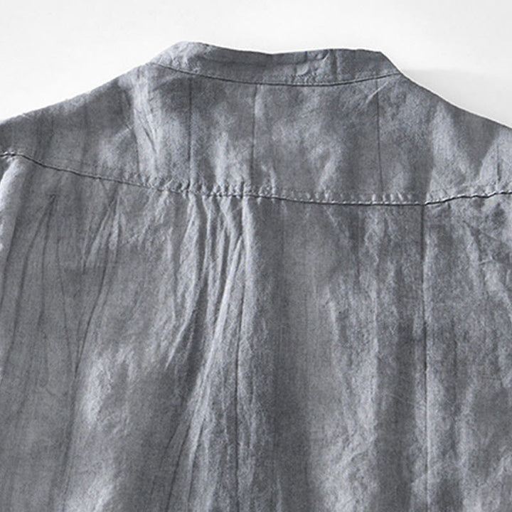 Buddha Stones Herrenhemd mit halben Knöpfen und V-Ausschnitt, kurzärmlig, Ramie-Baumwolle - image 3