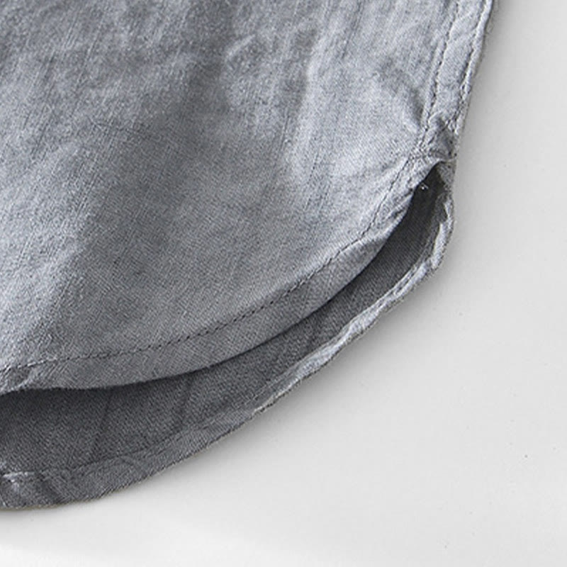 Buddha Stones Herrenhemd mit halben Knöpfen und V-Ausschnitt, kurzärmlig, Ramie-Baumwolle - image 6