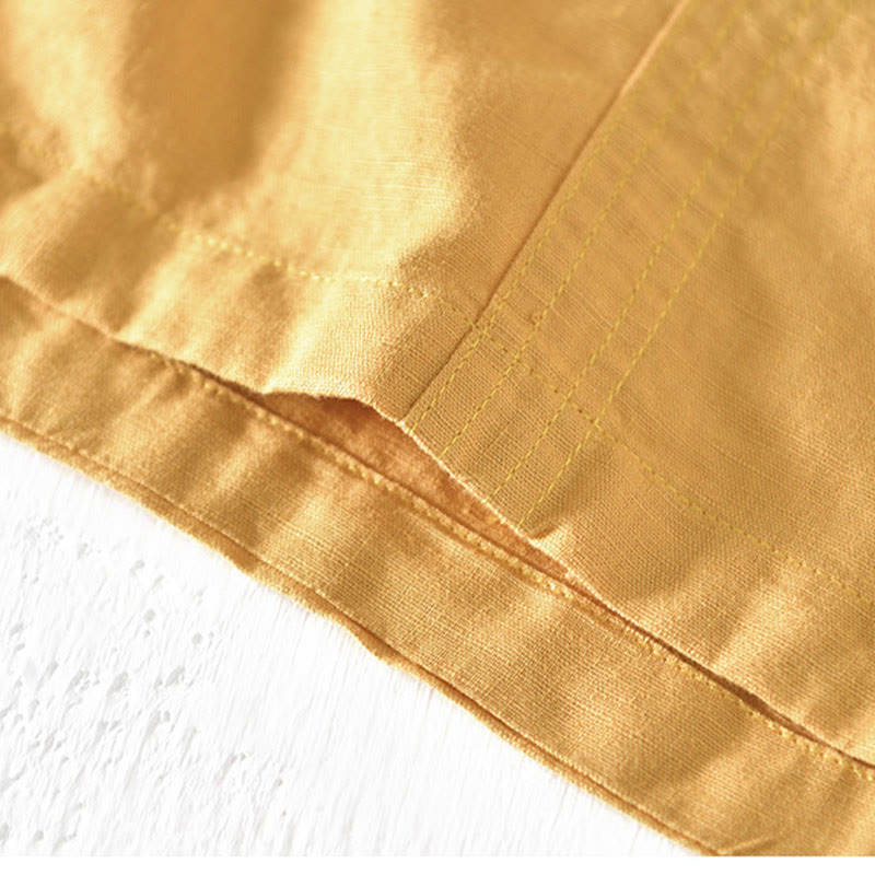 Buddha Stones Sommer-Herrenhemd mit Stehkragen und kurzen Ärmeln aus Baumwolle und Leinen mit halben Knöpfen - image 18