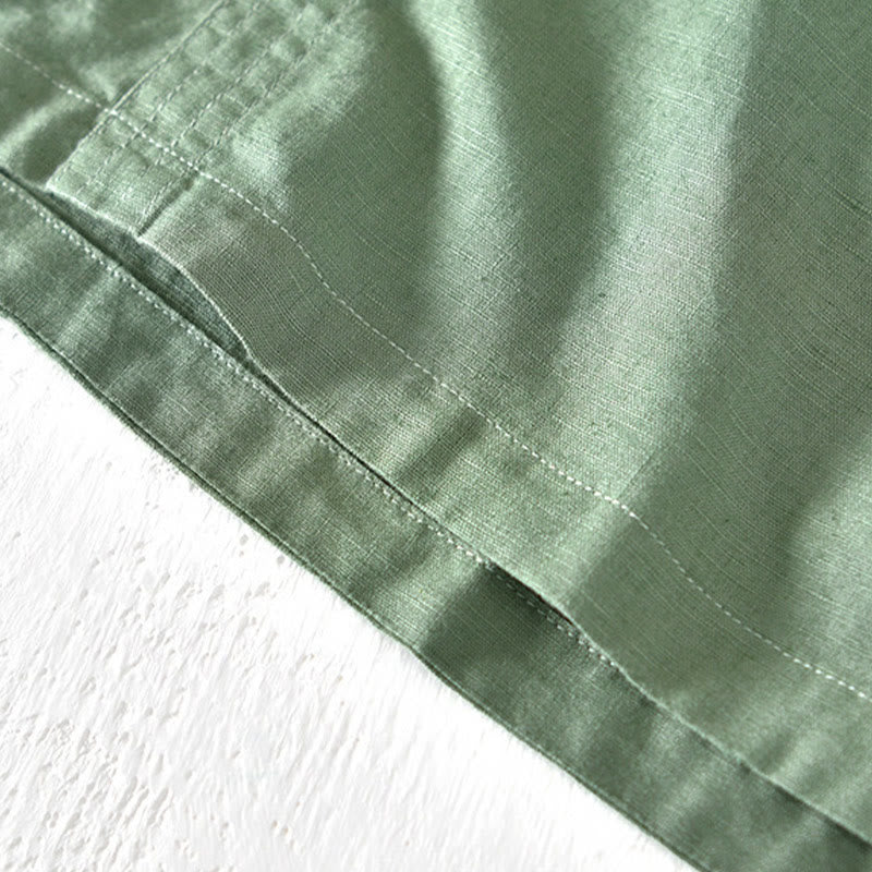 Buddha Stones Sommer-Herrenhemd mit Stehkragen und kurzen Ärmeln aus Baumwolle und Leinen mit halben Knöpfen - image 5