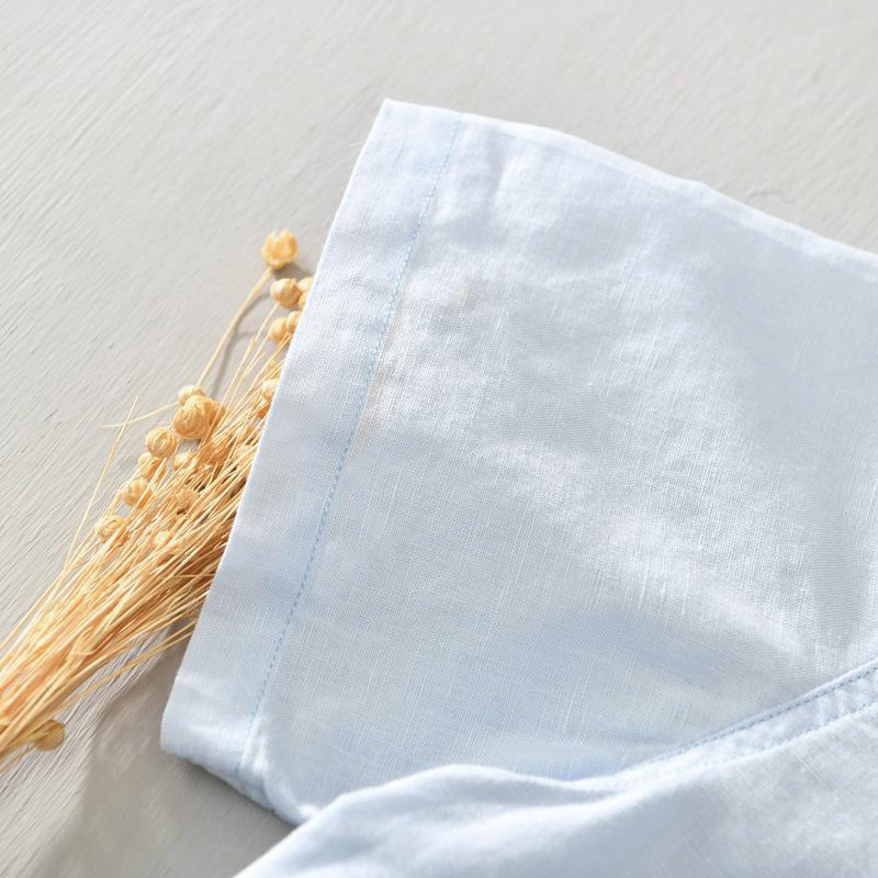 Buddha Stones Herrenhemd mit lässigem, schlichtem Design, kurzärmelig, aus Baumwolle und Leinen, mit halben Knöpfen