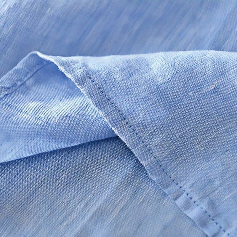 Buddha Stones Daily Einfarbiges Stehkragen Halbarm Leinen Halbknopf Herrenhemd - image 18