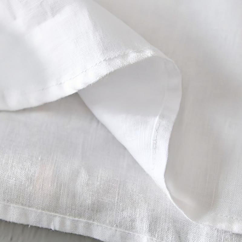 Buddha Stones Daily Einfarbiges Stehkragen Halbarm Leinen Halbknopf Herrenhemd - image 11