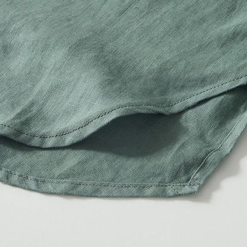 Buddha Stones Daily Herrenhemd aus Leinen mit Froschknöpfen und Stehkragen, kurzärmlig - image 22