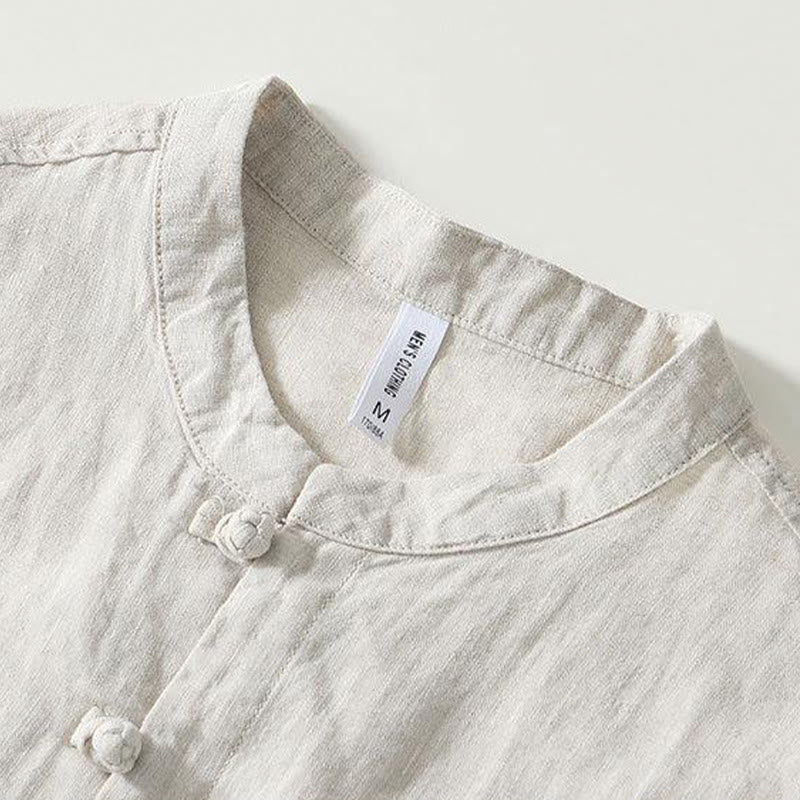 Buddha Stones Daily Herrenhemd aus Leinen mit Froschknöpfen und Stehkragen, kurzärmlig - image 15