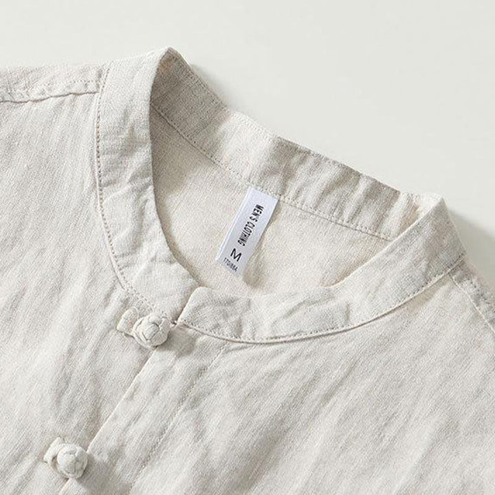 Buddha Stones Daily Herrenhemd aus Leinen mit Froschknöpfen und Stehkragen, kurzärmlig - image 15