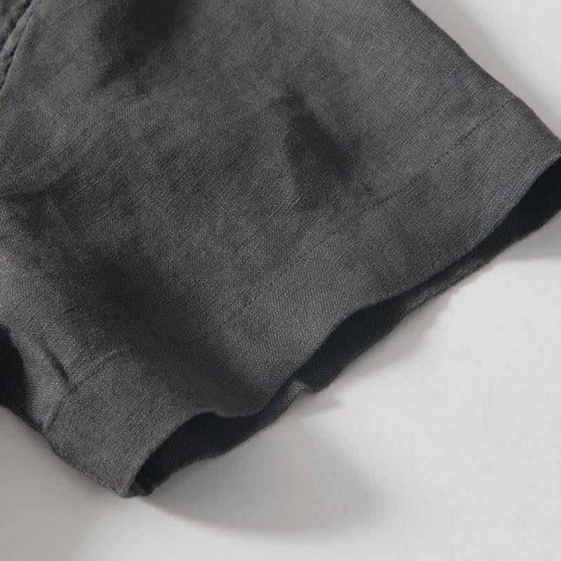 Buddha Stones Daily Herrenhemd aus Leinen mit Froschknöpfen und Stehkragen, kurzärmlig - image 5