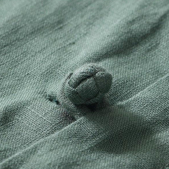 Buddha Stones Daily Herrenhemd aus Leinen mit Froschknöpfen und Stehkragen, kurzärmlig - image 21