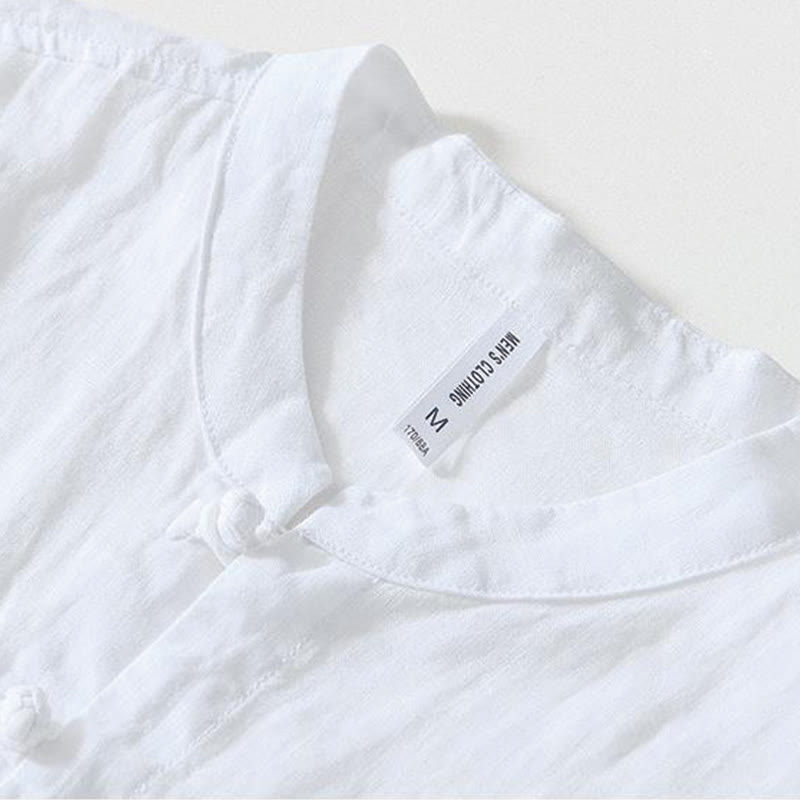 Buddha Stones Daily Herrenhemd aus Leinen mit Froschknöpfen und Stehkragen, kurzärmlig - image 8