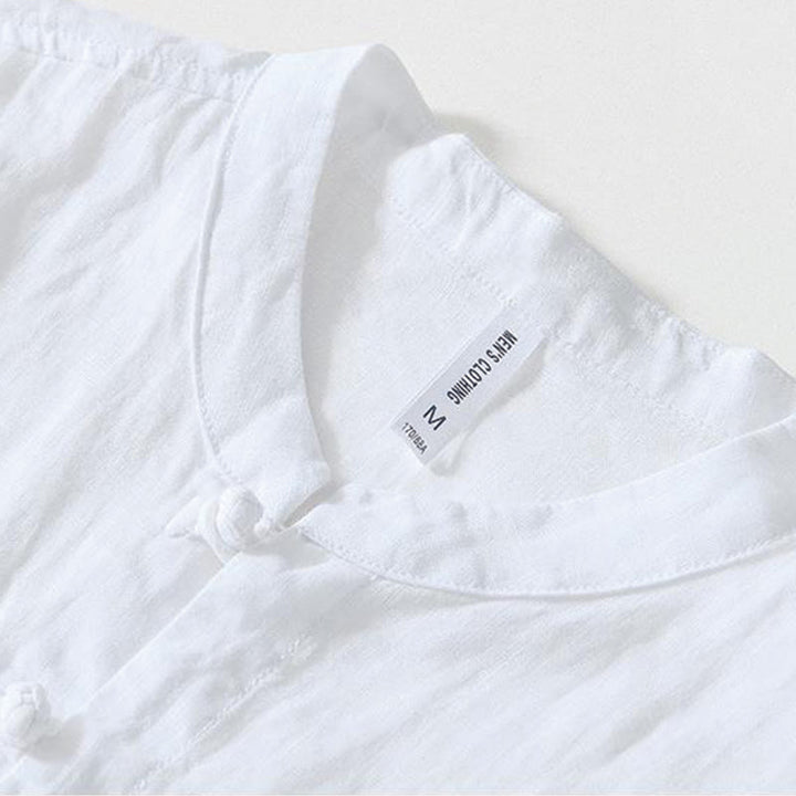 Buddha Stones Daily Herrenhemd aus Leinen mit Froschknöpfen und Stehkragen, kurzärmlig - image 8