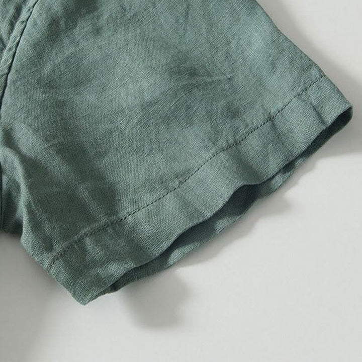 Buddha Stones Daily Herrenhemd aus Leinen mit Froschknöpfen und Stehkragen, kurzärmlig - image 23