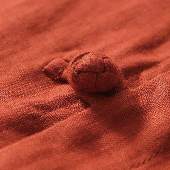 Buddha Stones Daily Herrenhemd aus Leinen mit Froschknöpfen und Stehkragen, kurzärmlig - image 26