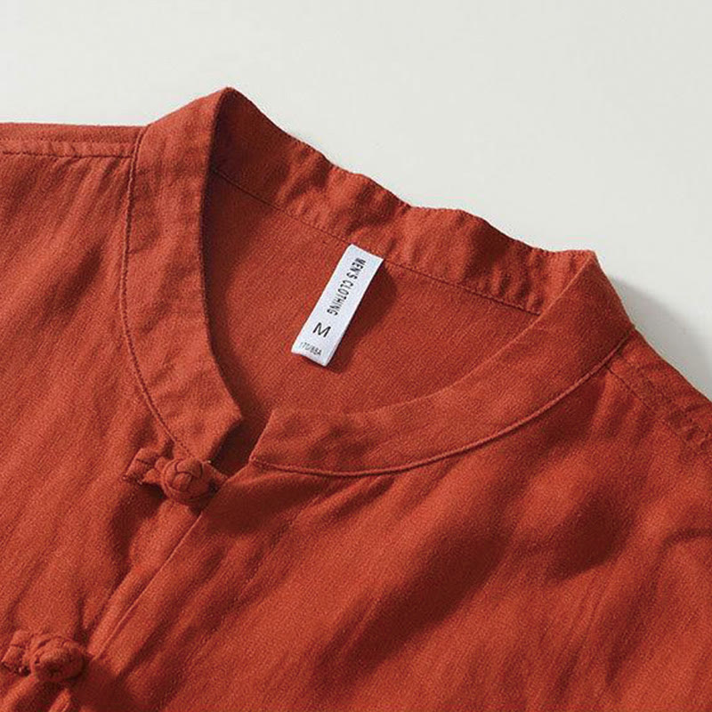 Buddha Stones Daily Herrenhemd aus Leinen mit Froschknöpfen und Stehkragen, kurzärmlig - image 25