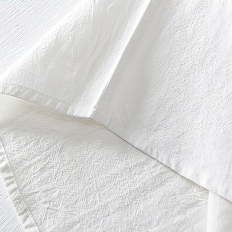 Buddha Stones Froschknopf Mandarin Kragen Stickerei Baumwolle Leinen Kurzarm Herrenhemd