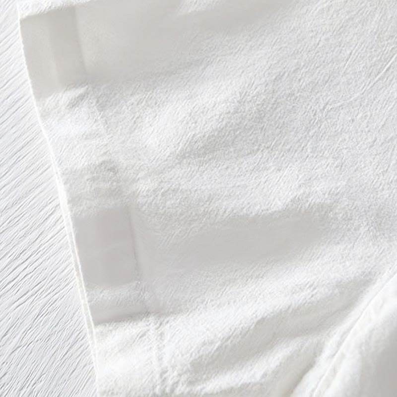 Buddha Stones Froschknopf Mandarin Kragen Stickerei Baumwolle Leinen Kurzarm Herrenhemd