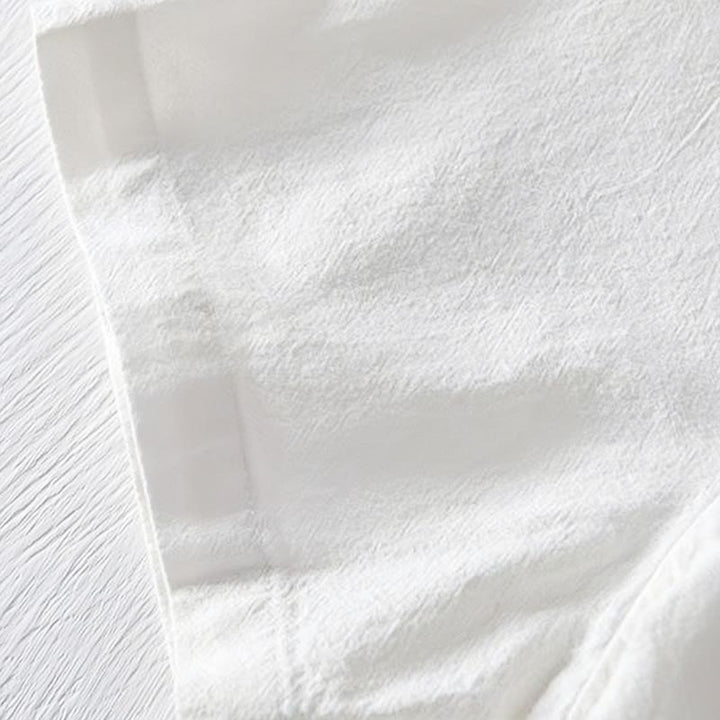 Buddha Stones Froschknopf Mandarin Kragen Stickerei Baumwolle Leinen Kurzarm Herrenhemd