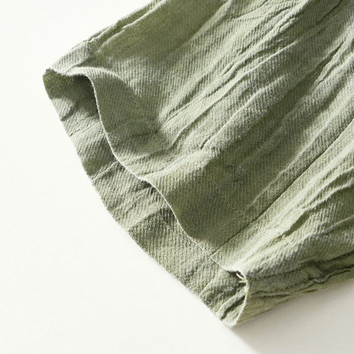 Buddha Stones Herrenhemd mit halblangem Knopf und schlichtem Revers aus Ramie-Leinen