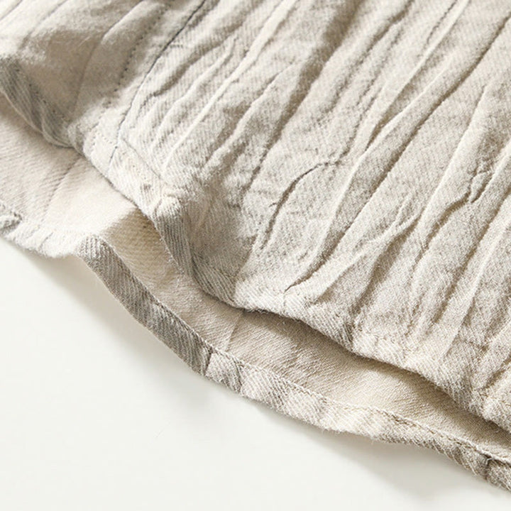 Buddha Stones Herrenhemd mit halblangem Knopf und schlichtem Revers aus Ramie-Leinen