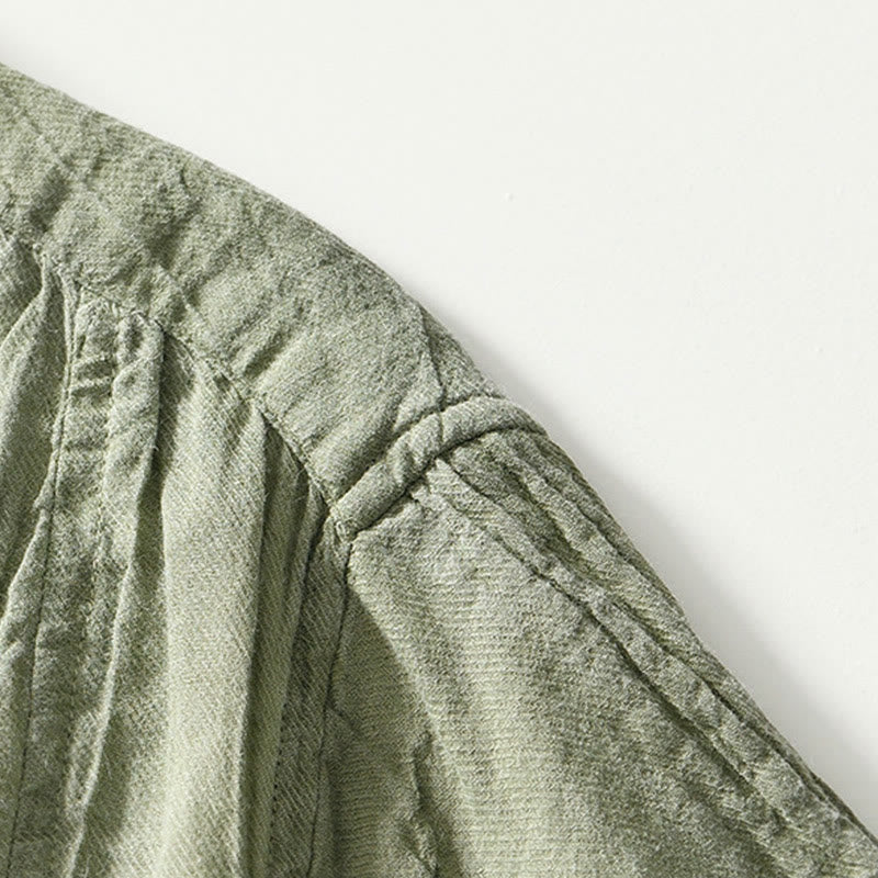 Buddha Stones Herrenhemd mit halblangem Knopf und schlichtem Revers aus Ramie-Leinen