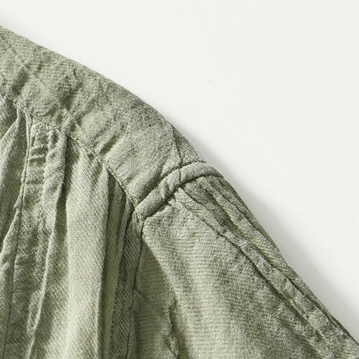 Buddha Stones Herrenhemd mit halblangem Knopf und schlichtem Revers aus Ramie-Leinen