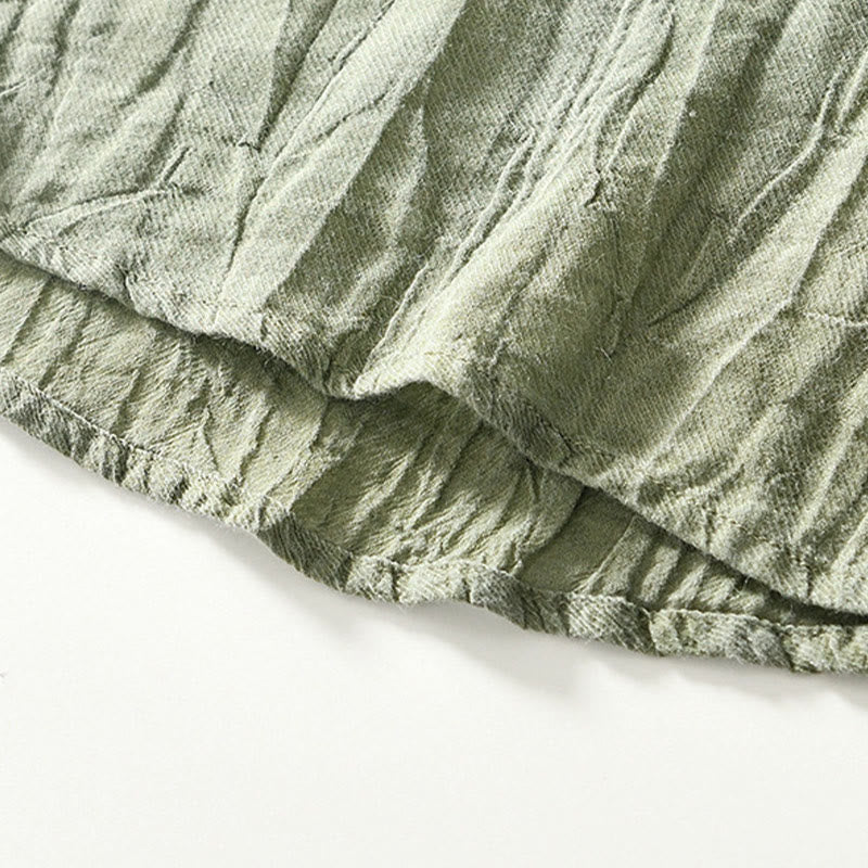 Buddha Stones Herrenhemd mit halblangem Knopf und schlichtem Revers aus Ramie-Leinen