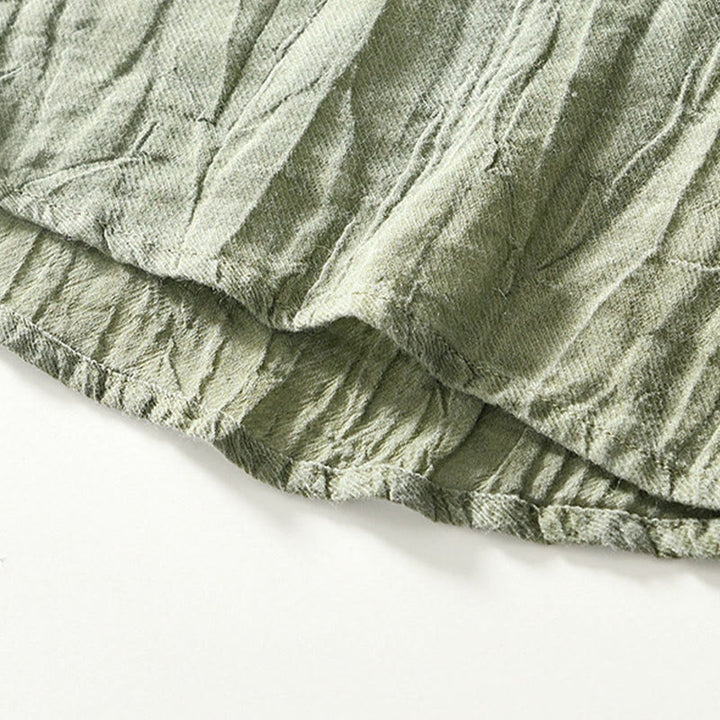 Buddha Stones Herrenhemd mit halblangem Knopf und schlichtem Revers aus Ramie-Leinen