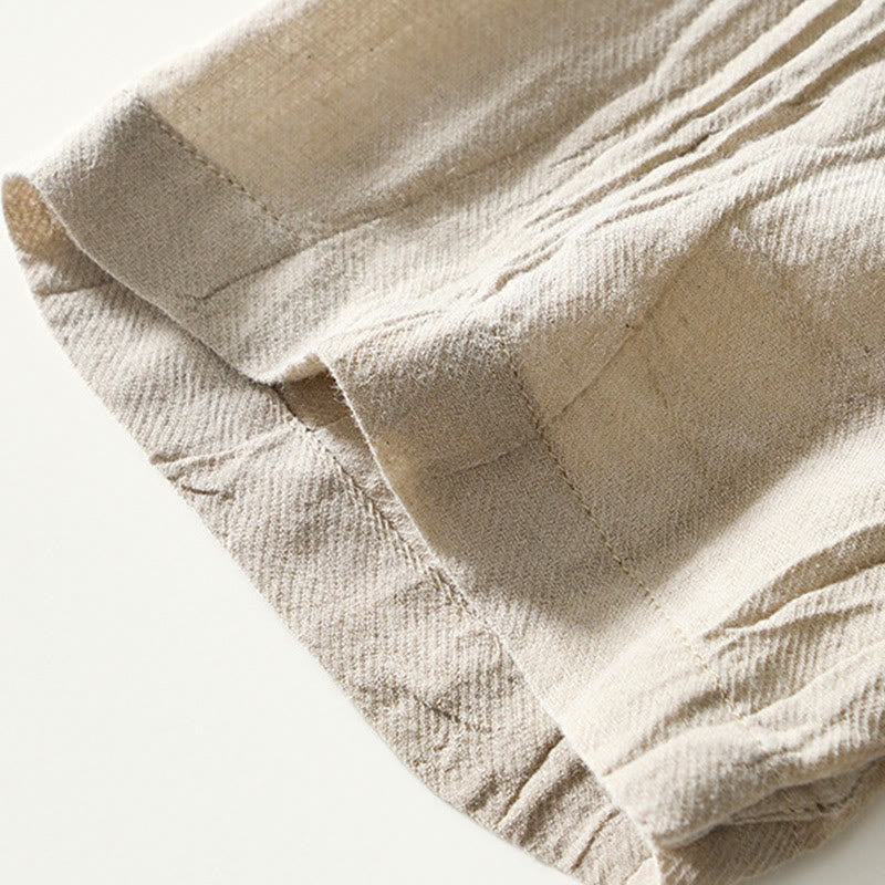 Buddha Stones Herrenhemd mit halblangem Knopf und schlichtem Revers aus Ramie-Leinen