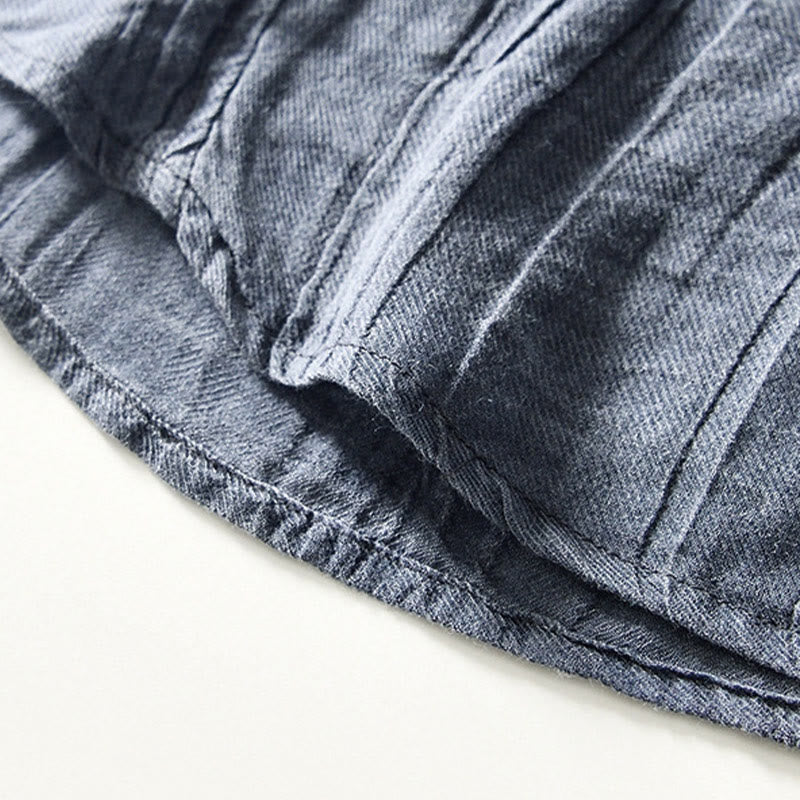 Buddha Stones Herrenhemd mit halblangem Knopf und schlichtem Revers aus Ramie-Leinen