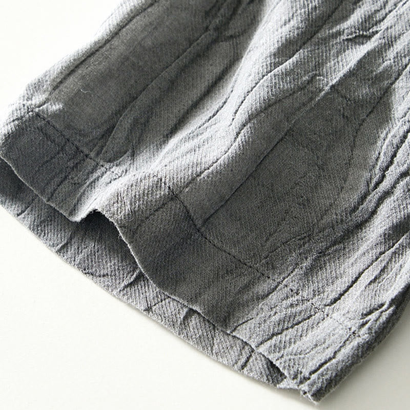 Buddha Stones Herrenhemd mit halblangem Knopf und schlichtem Revers aus Ramie-Leinen