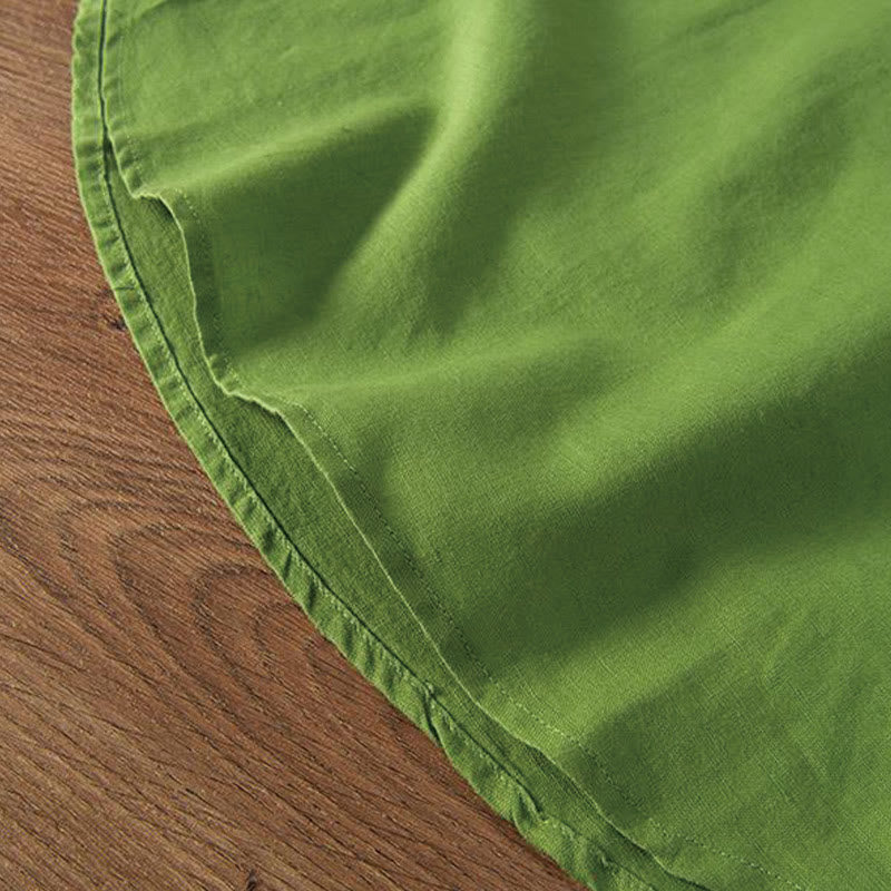 Buddha Stones Soft Stickerei Kranichmuster Stehkragen Baumwolle Leinen Halbknopf Herrenhemd