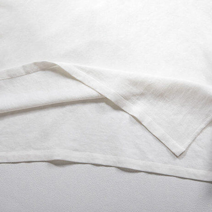 Buddha Stones Weißes Herrenhemd aus Leinen mit Froschknöpfen und Dreiviertelärmeln