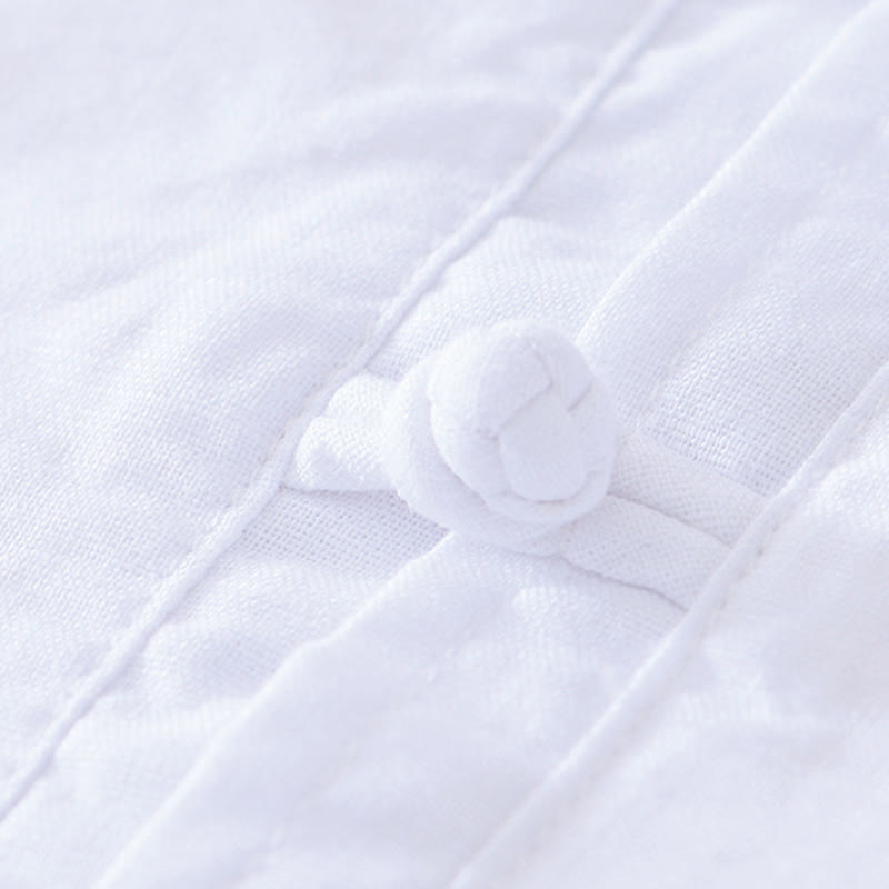 Buddha Stones Weiches, schlichtes Herrenhemd mit Froschknopf und Rundhalsausschnitt aus Baumwolle und Leinen mit halben Knöpfen