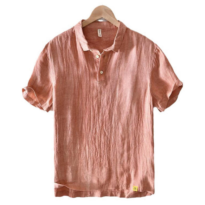 Buddha Stones Herrenhemd aus Leinen mit kurzem Revers und halben Knöpfen, schlichtes Design - image 12