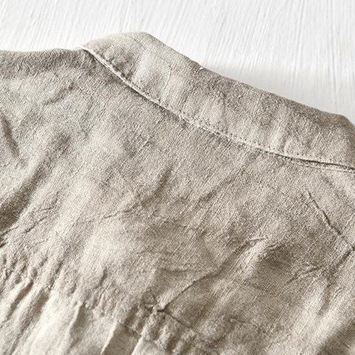 Buddha Stones Herrenhemd aus Leinen mit kurzem Revers und halben Knöpfen, schlichtes Design - image 2