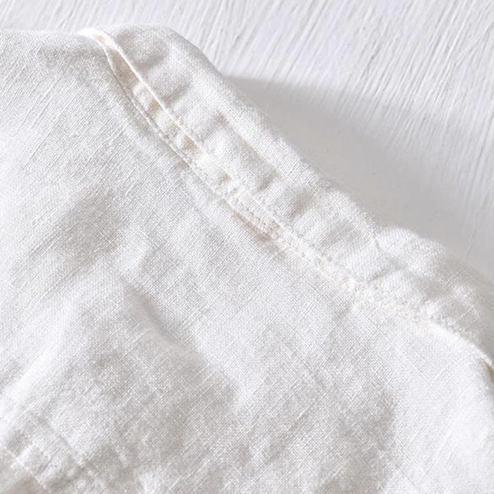 Buddha Stones Herrenhemd aus Leinen mit kurzem Revers und halben Knöpfen, schlichtes Design - image 6