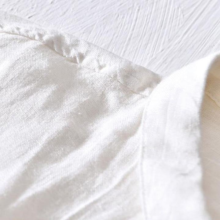 Buddha Stones Herrenhemd aus Leinen mit kurzem Revers und halben Knöpfen, schlichtes Design - image 7