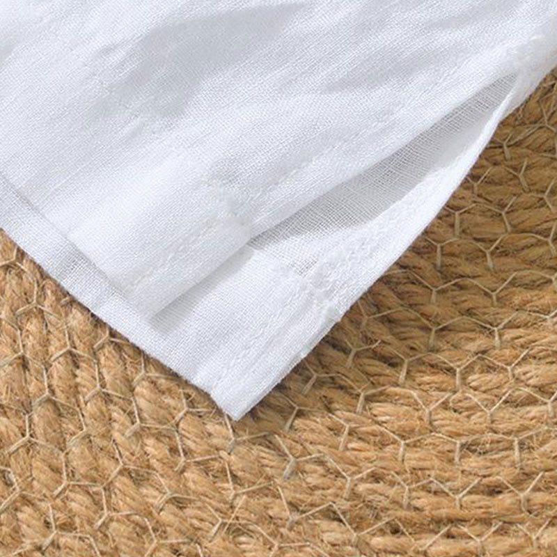 Buddha Stones Lässiges, schlichtes Herrenhemd aus Leinen mit V-Ausschnitt und kurzen Ärmeln