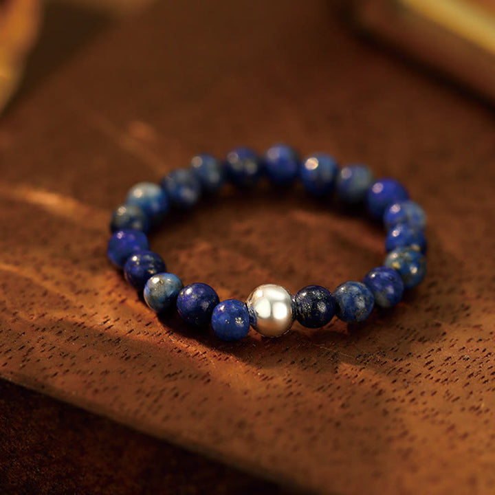 Buddha Stones 925 Sterling Silber Kristallperlen Weißer Jade Schwarzer Onyx Segen Elastischer Ring