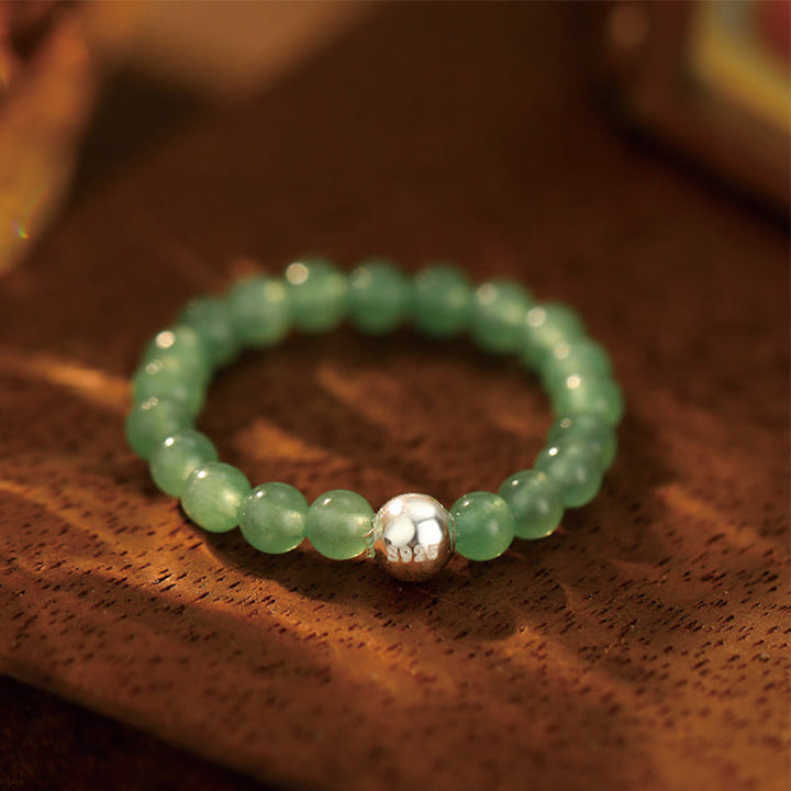 Buddha Stones 925 Sterling Silber Kristallperlen Weißer Jade Schwarzer Onyx Segen Elastischer Ring