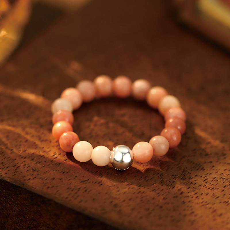 Buddha Stones 925 Sterling Silber Kristallperlen Weißer Jade Schwarzer Onyx Segen Elastischer Ring