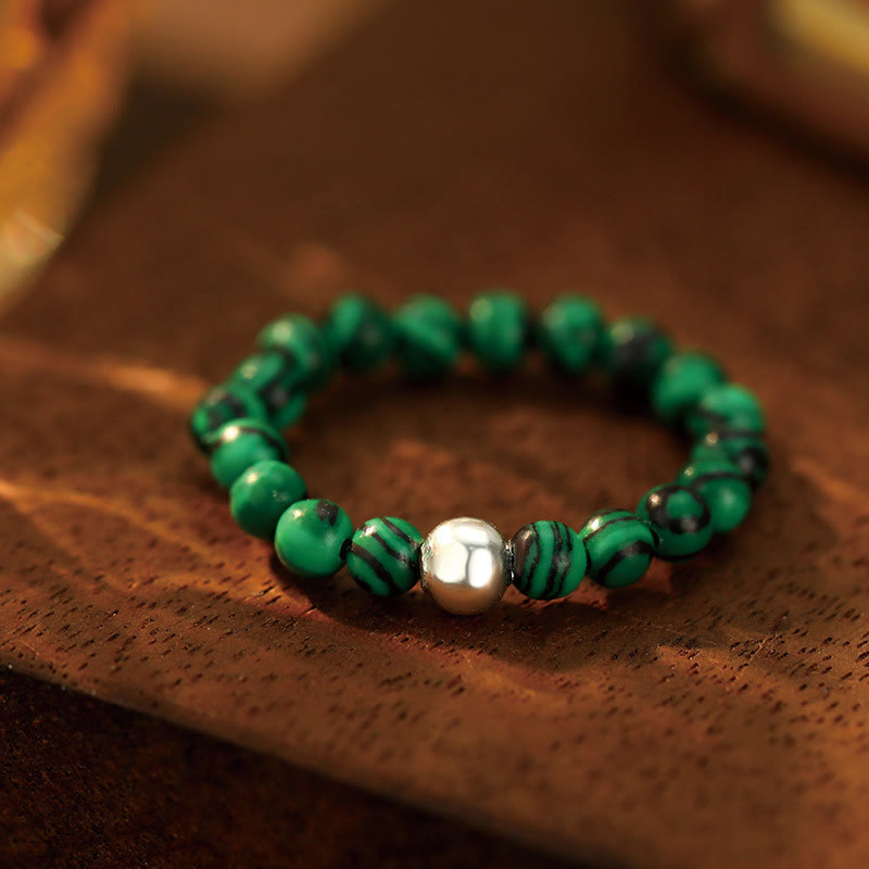 Buddha Stones 925 Sterling Silber Kristallperlen Weißer Jade Schwarzer Onyx Segen Elastischer Ring