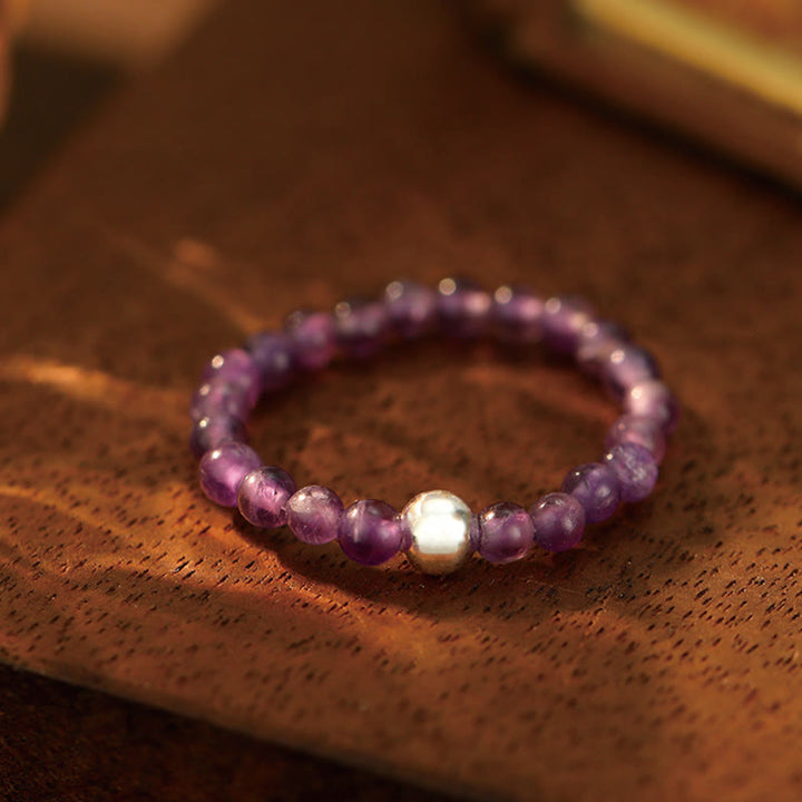 Buddha Stones 925 Sterling Silber Kristallperlen Weißer Jade Schwarzer Onyx Segen Elastischer Ring