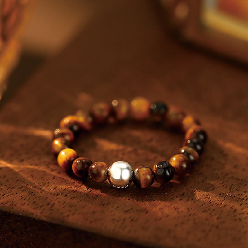 Buddha Stones 925 Sterling Silber Kristallperlen Weißer Jade Schwarzer Onyx Segen Elastischer Ring