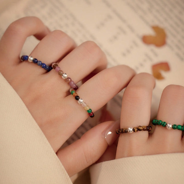 Buddha Stones 925 Sterling Silber Kristallperlen Weißer Jade Schwarzer Onyx Segen Elastischer Ring