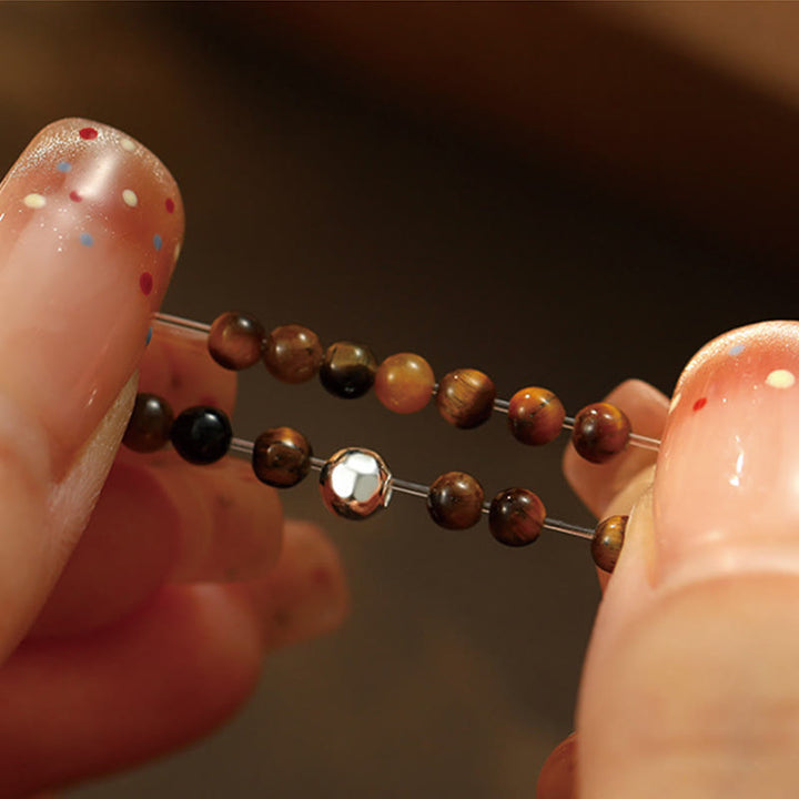 Buddha Stones 925 Sterling Silber Kristallperlen Weißer Jade Schwarzer Onyx Segen Elastischer Ring