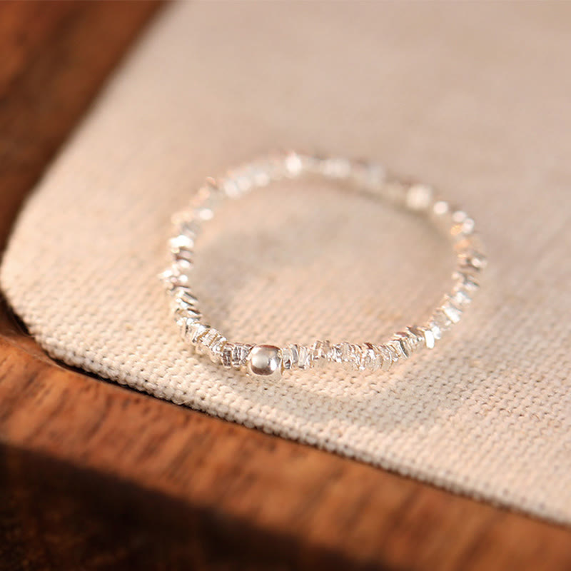 Buddha Stones 925 Sterling Silber Natürliche kleine Hetian Jade Perle Glück Elastischer Ring