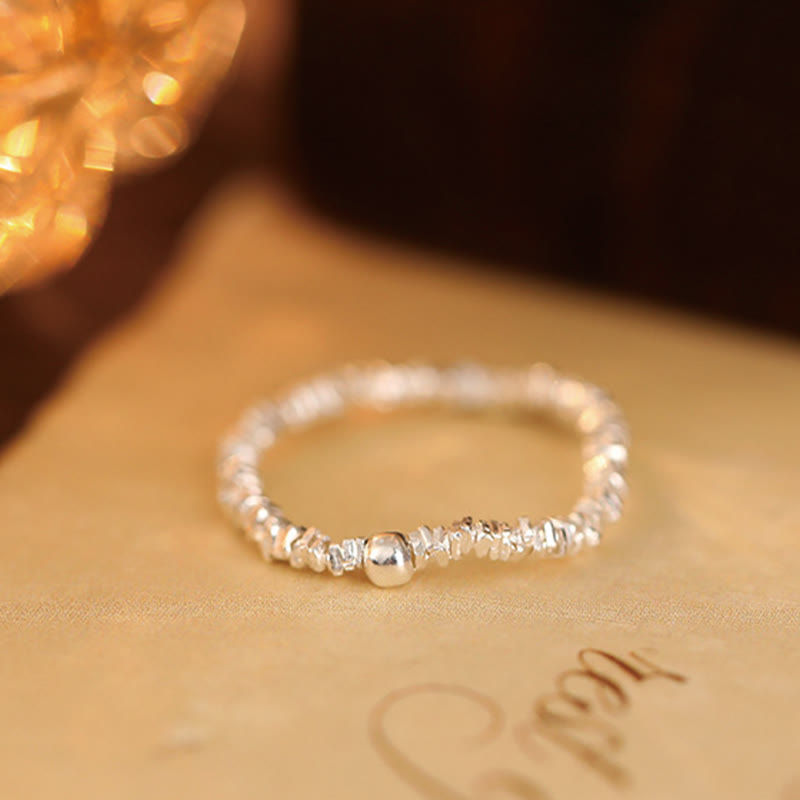 Buddha Stones 925 Sterling Silber Natürliche kleine Hetian Jade Perle Glück Elastischer Ring